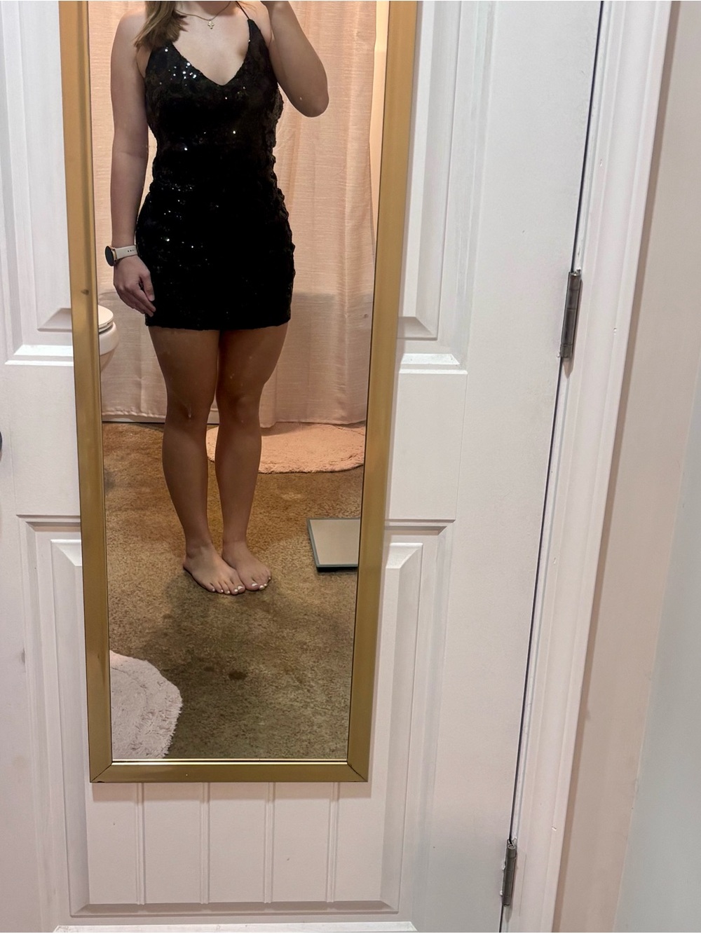 Black Sequin V-Neck Mini Dress